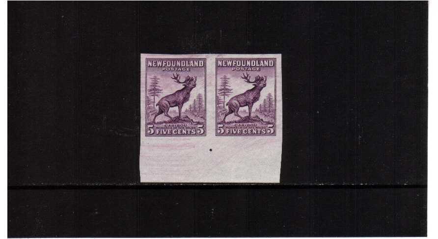 5c Violet Caribou Die II in a superb unmounted mint lower marginal imperforate pair