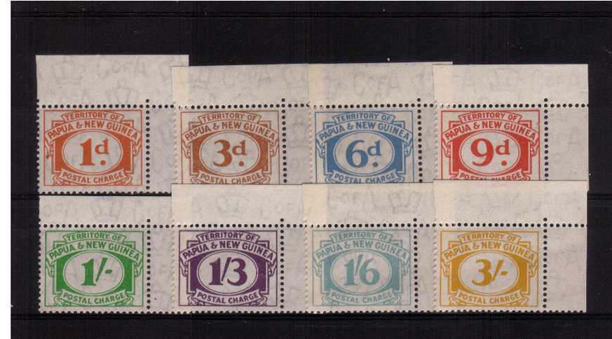 The POSTAGE DUE set of eight all NE corner singles superb unmounted mint with a trace of a hinge mak on margin.
<br/><b>ZGZ</b>