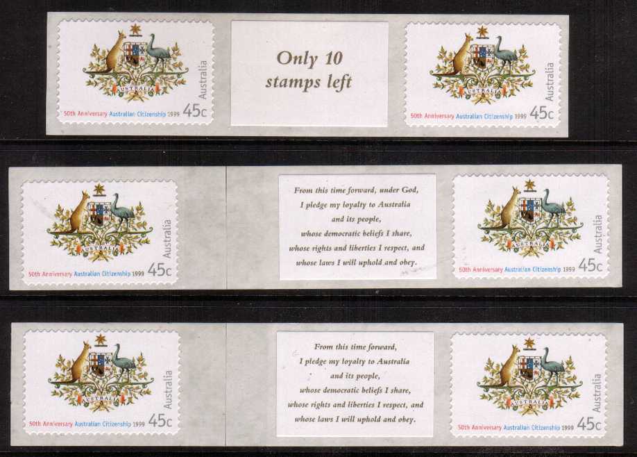 50th Anniversary of Australian Citizenship self-adhesive set of three roll join and tab pairs superb unmounted mint.

<br/><b>ZAZ</b>