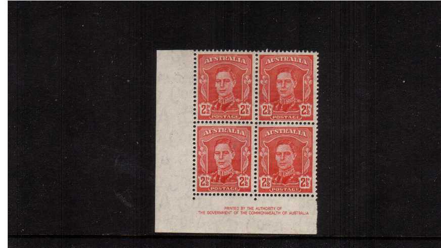2絛 Authority Imprint SW corner block of four lightly<br/>mounted mint on the top two stamps.