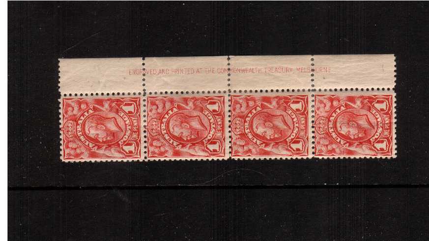 1d Red Engaved - No Watermark<br/>In a right side imprint vertical strip of four.