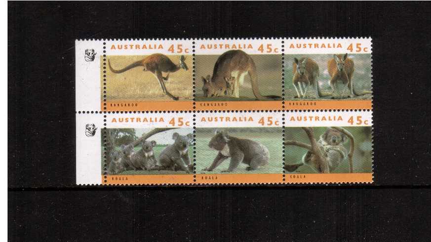 Australian Wildlife - 2nd Series<br/>
The australian wildlife in a superb unmounted mint block of six<br/>
with a One Koala reprint imprint on left side margin. Scarce.

