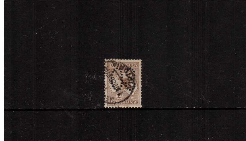 2/- Brown - Die II<br/>A very fine used single perforated ''O S'' but with feint tone spots.