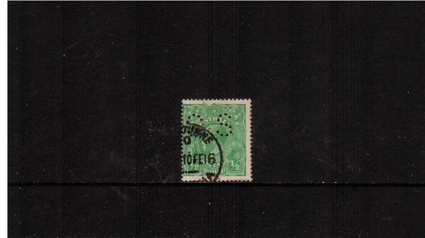 ½d Bright Green <br/>A good used single cancelled with a part CDS perforated ''O S''