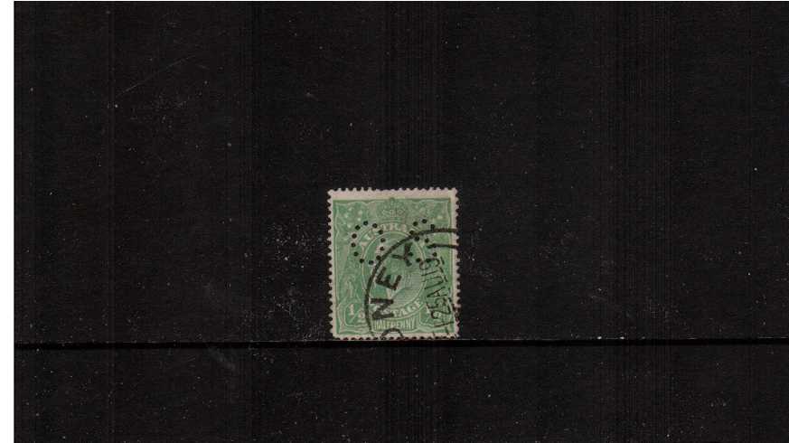 ½d Bright Green <br/>A good used single with a blunt SW corner cancelled with a part CDS perforated ''O S''
