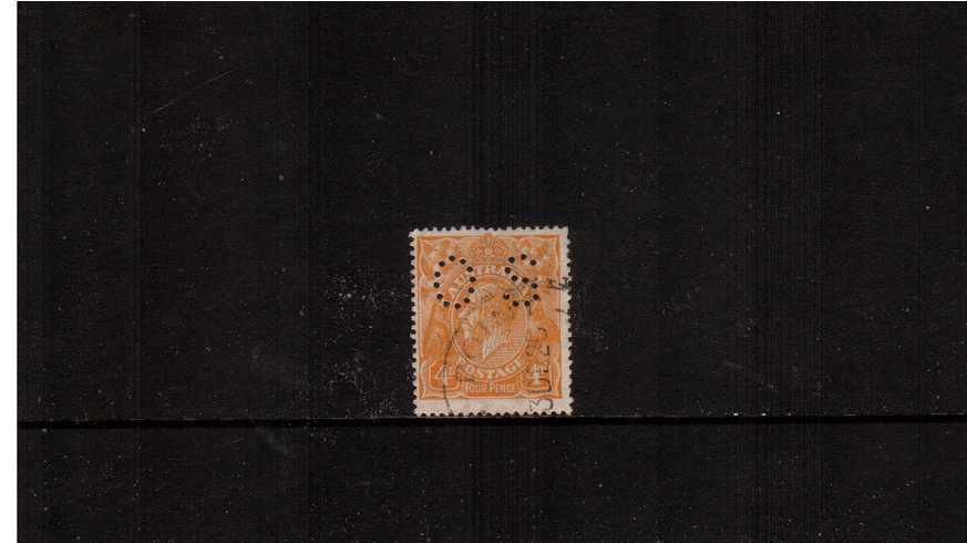 4d Yellow-Orange <br/>A good used single cancelled with a part CDS perforated ''O S''
