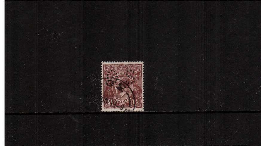1½d Red-Brown<br/>A good used single cancelled with a part CDS perforated ''O S''