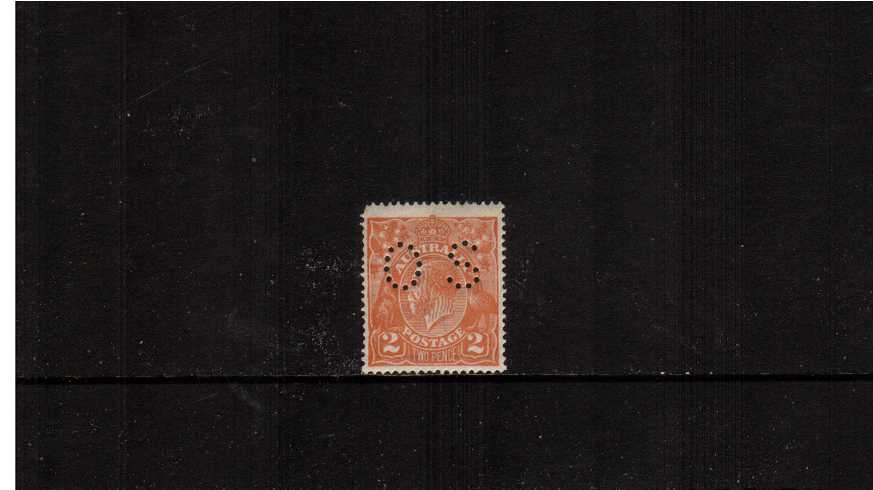 2d Brown-Orange<br/>A very lightly mounted mint single but with a blunt NW corner perforated ''O S''