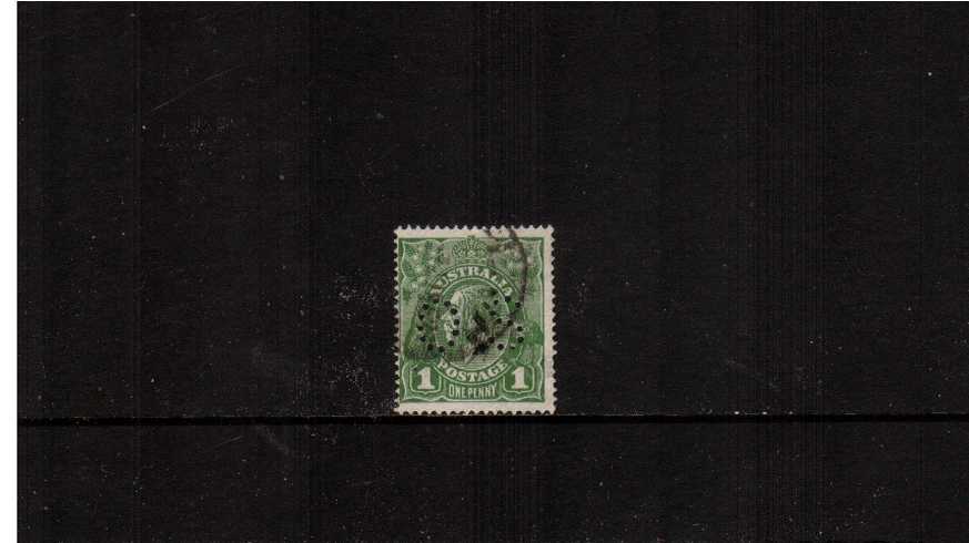 1d Sage Green<br/>A good used single with tiny thin cancelled with a part CDS perforated ''O S''