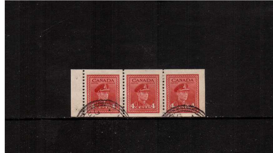4c Carmine-Lake Booklet Pane - Imperforate x Perforation 12<br/>
A superb fine used complete pane with the bonus of full margin at left. 

<br><b>XQX</b>