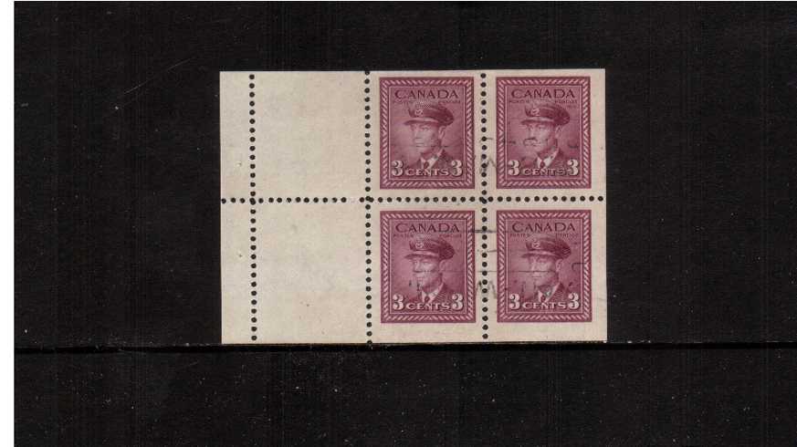 3c Purple booklet pane of four plus two labels superb fine used. <br><b>XQX</b>