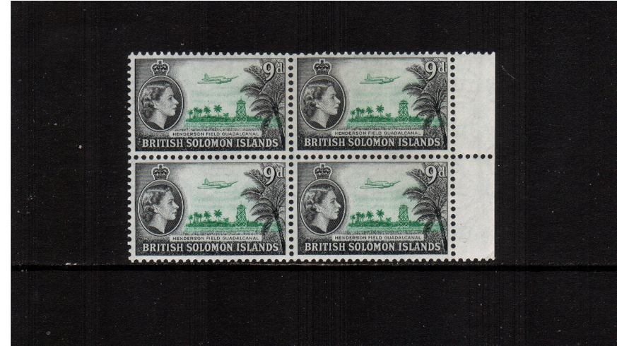 9d Emerald and Black - Watermark Multiple Script CA<br/>
A superb unmounted mint right side marginal block of four.<br><b>XMX</b>