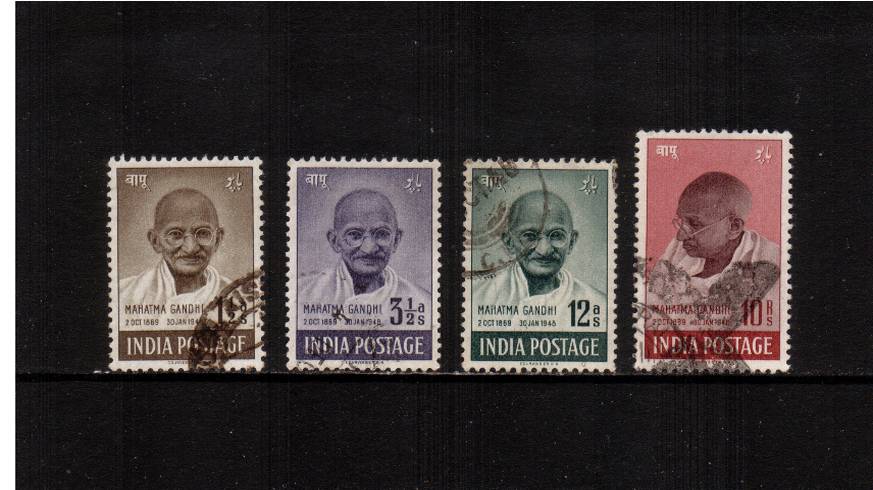 First Anniversary of Independence - Mahatma Gandhi.<br/>
A good to fine used set of four of this popular set.
