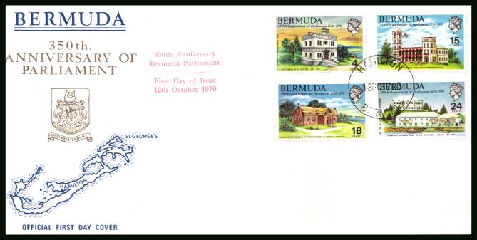 350th Anniversary of Bermuda Parliament
<br/>A superb unaddressed illustrated First Day Cover offered at the value of the used stamps alone. 
