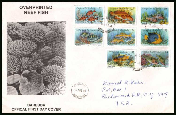 Reef Fishes<br/>on a hand addressed First Day Cover to New York USA