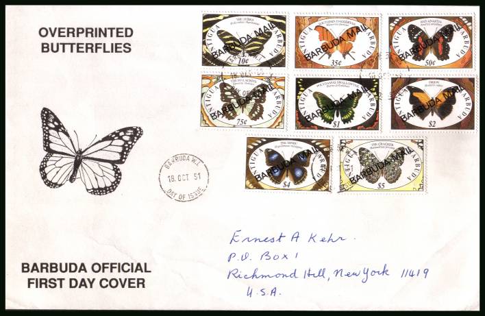 Butterflies<br/>on a hand addressed First Day Cover to New York USA