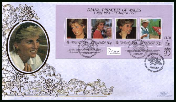 Diana, Princess of Wales Commemoration<br/>
the minisheet on a BENHAM ''Silk'' First Day Cover