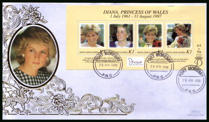 Diana, Princess of Wales Commemoration<br/>
the minisheet on a BENHAM ''Silk'' First Day Cover