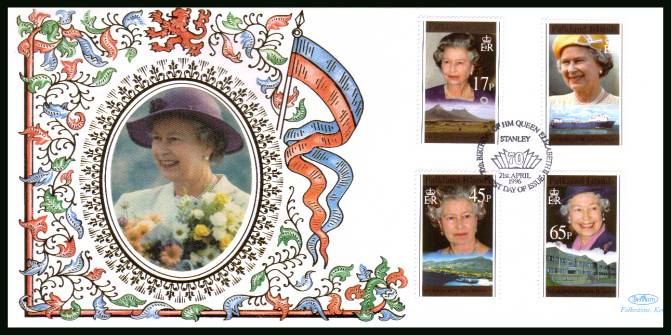 70th Birthday of The Queen set of four<br/>
on a BENHAM ''Silk'' First Day Cover