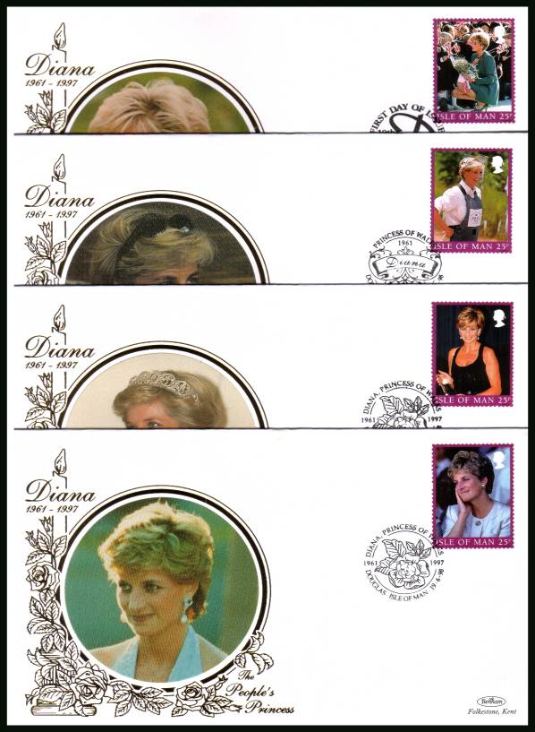 Diana commemoration set of four on four different BENHAM ''Silk'' First Day Covers