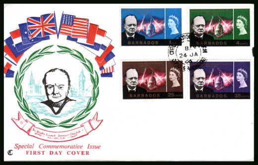 Churchill Commemoration set of four<br/>on an unaddressed First Day Cover