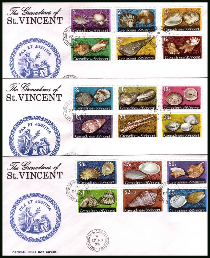 Shells and Molluscs set of eighteen - No Imprint at foot<br/>
<br/>on a set of unaddressed official First Day Covers. Note the $10 was issued in 1976