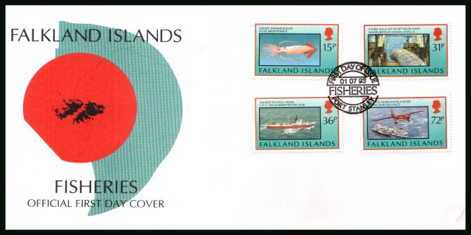 Fisheries<br/>on a PORT STANLEY cancelled unaddressed official full colour First Day Cover
