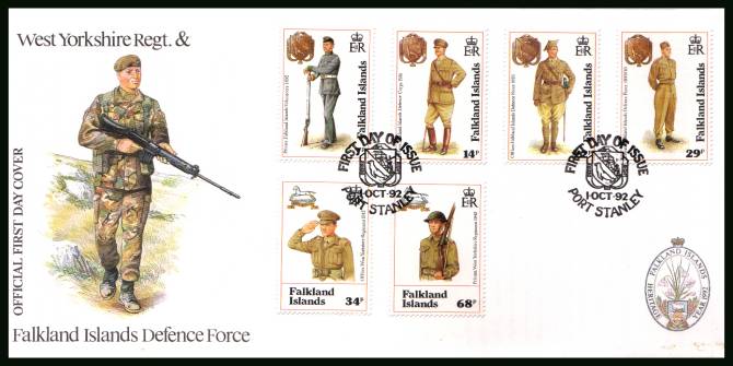 Centenary of Falkland Islands Defence Force<br/>on a PORT STANLEY cancelled unaddressed official full colour First Day Cover
