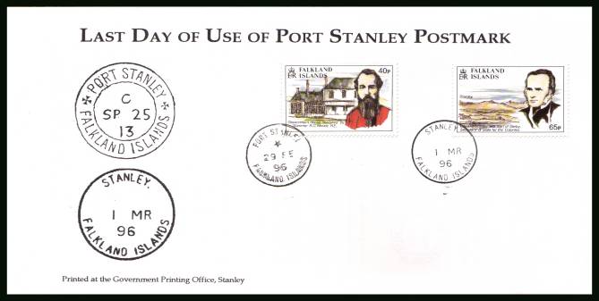 Last Day of Use of Post Stanley Postmark<br/>on an unaddressed commemorative cover. Note this is not a FDC but a commemorative cover!