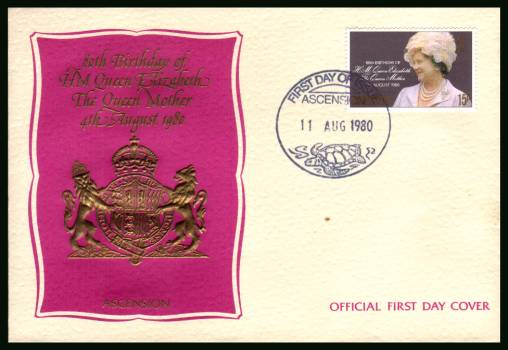80th Birthday of THe Queen Mother<br/>on an official unaddressed official First Day Cover