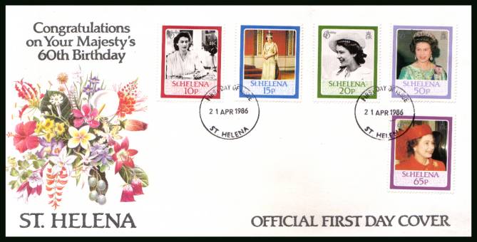 60th Birthday of The Queen<br/>on an official unaddressed First Day Cover