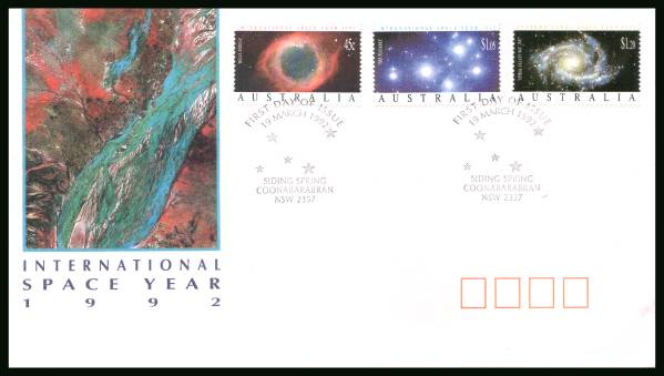 International Space Year<br/>on an official unaddressed First Day Cover