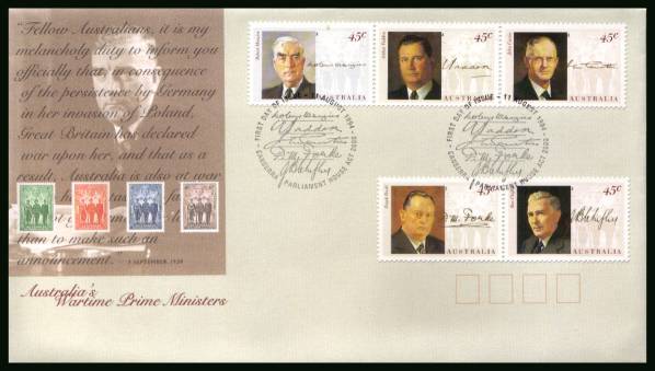 Wartime Prime Ministers<br/>on an official unaddressed First Day Cover