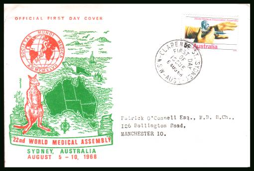 World Medical Association Assembly single<br/>on an official neatly typed addressed First Day Cover - address may vary.