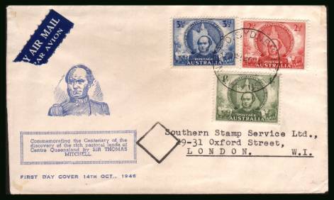 Centenary of Mitchell's Exploration of Queensland<br/>on a neatly typed  addressed First Day Cover