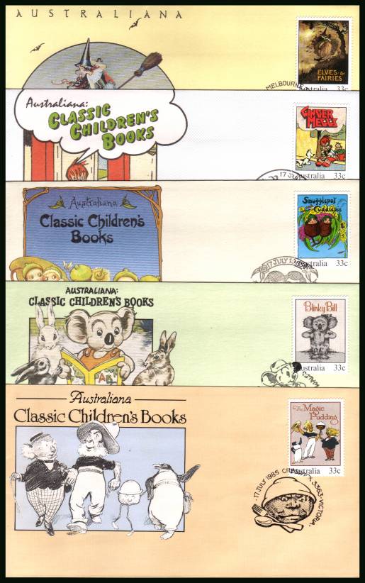 Classic Australian Children's Books
<br/>on five seperate official  unaddressed First Day Covers 

