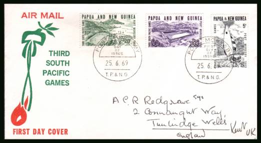 Third South Pacific Games <br/>on an illustrated  hand addressed First Day Cover 

