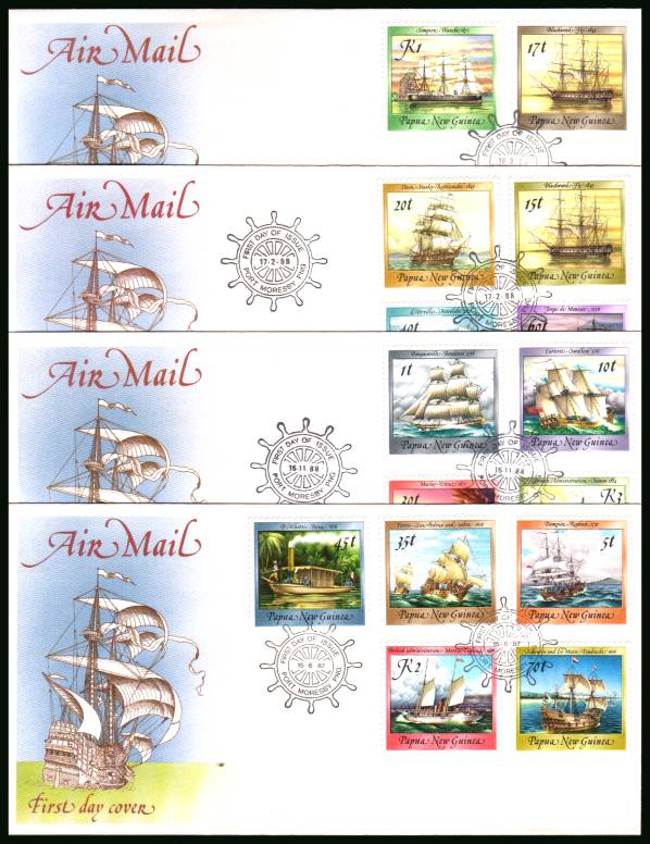 The Ships complete definitive set of fifteen<br/>on four unaddressed illustrated First Day Covers.