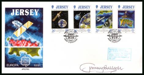 EUROPA - Europe in Space <br/>on an official unaddressed illustrated First Day Cover autographed by JEREMY BULLOCH actor in STAR WARS movies.

