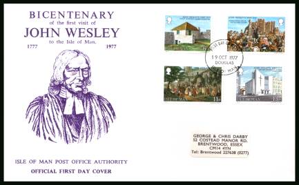 First Visit of John Wesley<br/>on a label addressed illustrated official First Day Cover