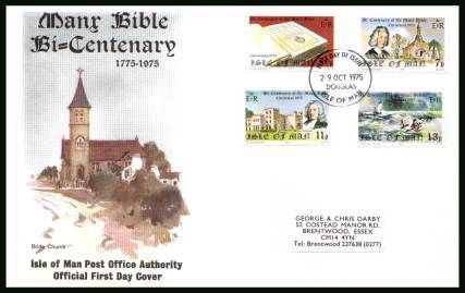 Christmas and Bicentenary of Manx Bible<br/>on a label addressed illustrated official First Day Cover