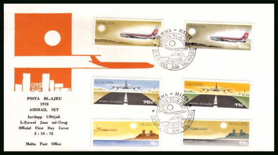 Airmail set of six <br/>on an unaddessed illustrated  First Day Cover