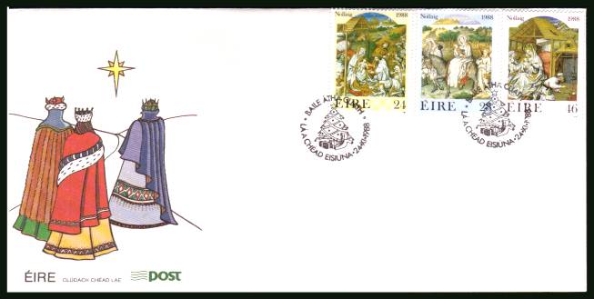 Christmas - The three higher face value stamps<br/>on an unaddressed official First Day Cover 

