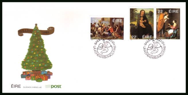 Christmas - The top three values of the set with the 22p as a pair<br/>on an unaddressed official First Day Cover 

