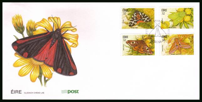 Moths SELF ADHESIVE set of four<br/>on an unaddressed official First Day Cover 

