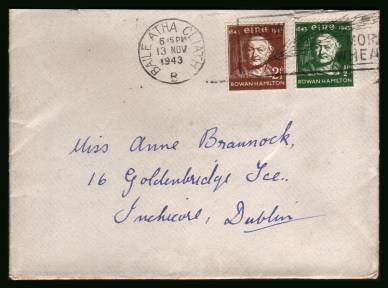 The Rowan Hamilton set of two<br/>on a plain hand addressed  First Day Cover clearly<br/>showing the date with small part of back flap missing.

