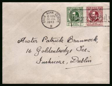 50th Anniversary of Founding of Gaelic League set of two<br/>on a plain hand addressed  First Day Cover<br/>clearly showing the date of issue

