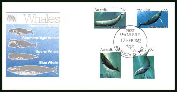 Whales<br/>on an official unaddressed illustrated First Day Cover