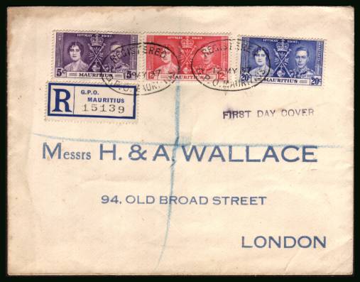 Coronation set of three<br/>on a plain printed addressed REGISTERED First Day Cover