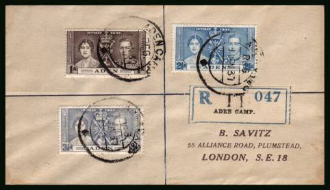 The Coronation set of three<br/>on a REGISTERED cover . Note this is NOT a First Day Cover